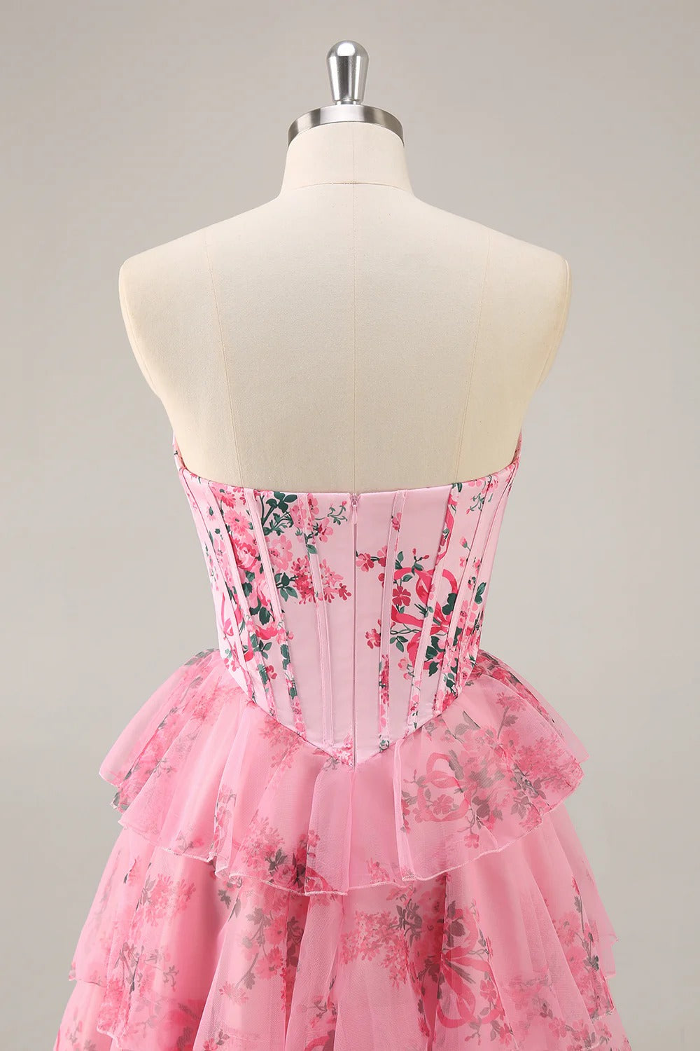 HEULORIA Strapless Sweetheart Floral Corset Mini Dress with Tiered Ruffle Skirt ED-280
