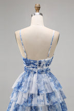 HEULORIA 3D Floral Accent Tiered Tulle Mini Dress - Sweetheart Halter Cutout Cocktail Dress ED-313