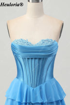 HEULORIA Strapless Corset Tiered Ruffle Short Homecoming Dress ED-314