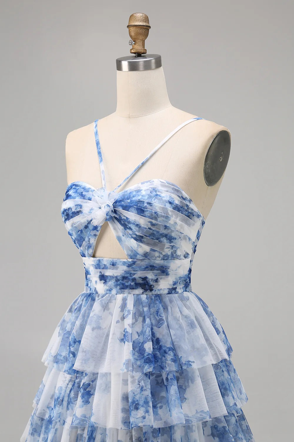 HEULORIA 3D Floral Accent Tiered Tulle Mini Dress - Sweetheart Halter Cutout Cocktail Dress ED-313