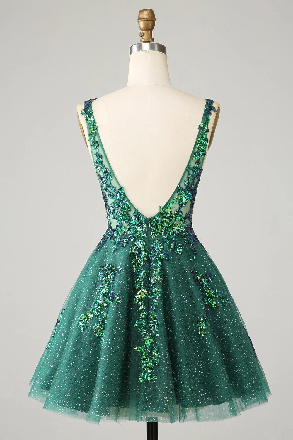 HEULORIA Sparkling V-Neck Sequined Lace Homecoming Dress - Sleeveless A-Line Short Party Gown ED-281