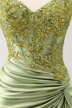 HEULORIA Sparkling Army Green Lace Corset Mini Dress - Ruched Satin Spaghetti Strap Cocktail Party Gown ED-322