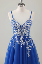 HEULORIA Enchanting 3D Floral Applique V-Neck Tulle A-Line Prom Dress - Corset Back Formal Gown ED-341