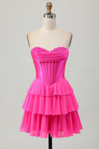 HEULORIA Strapless Corset Tiered Ruffle Short Homecoming Dress ED-314