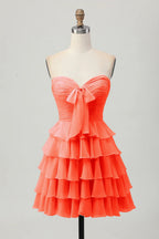 HEULORIA Light Yellow Strapless Tiered Ruched A Line Short Homecoming Dress ED-319