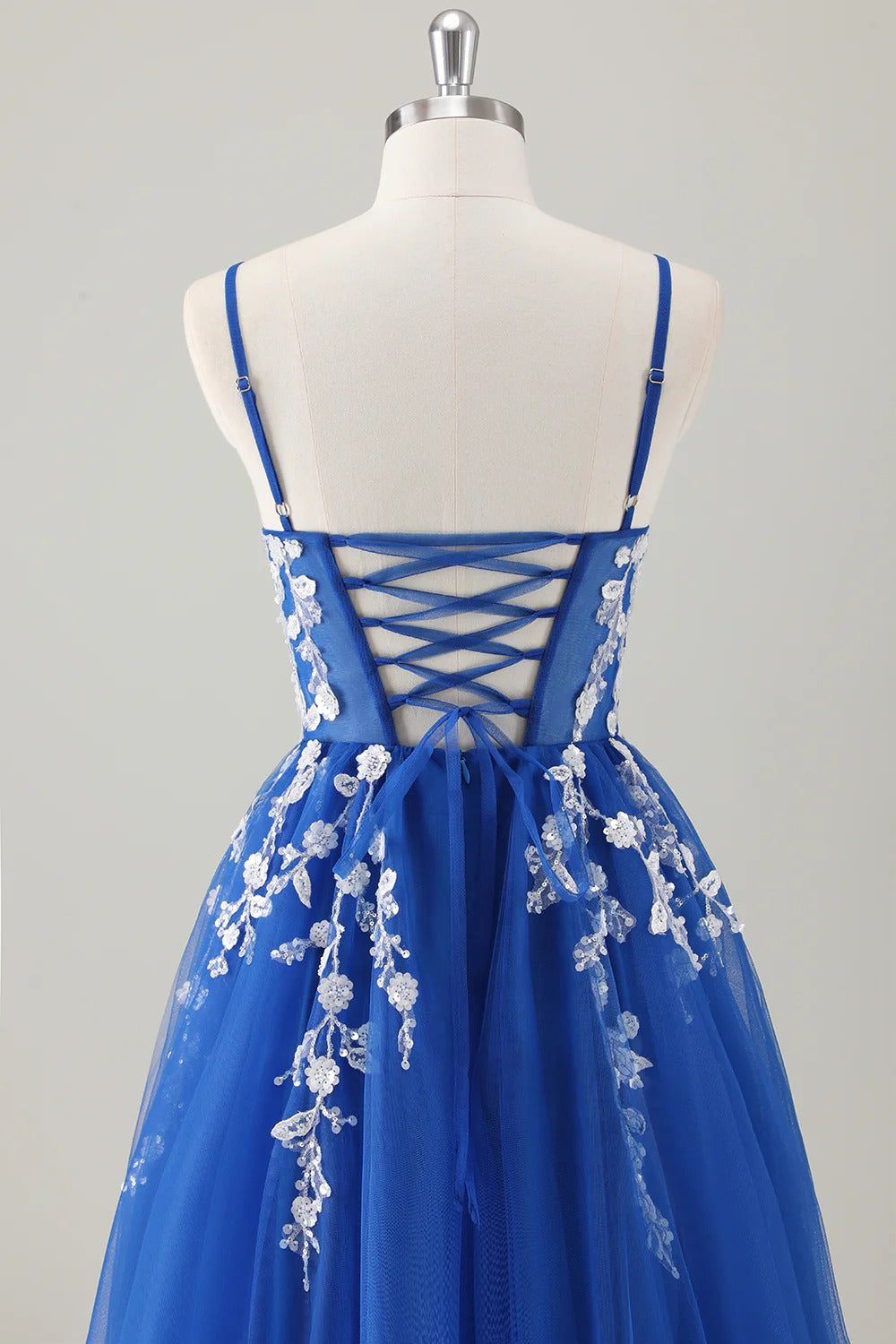 HEULORIA Enchanting 3D Floral Applique V-Neck Tulle A-Line Prom Dress - Corset Back Formal Gown ED-341