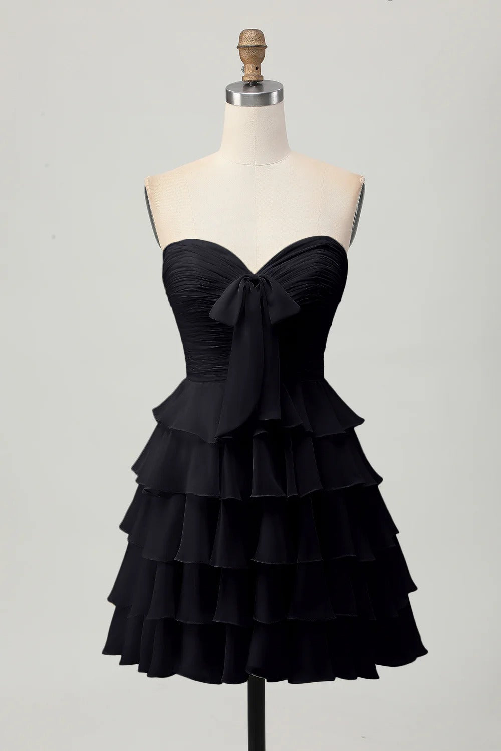 HEULORIA Light Yellow Strapless Tiered Ruched A Line Short Homecoming Dress ED-319