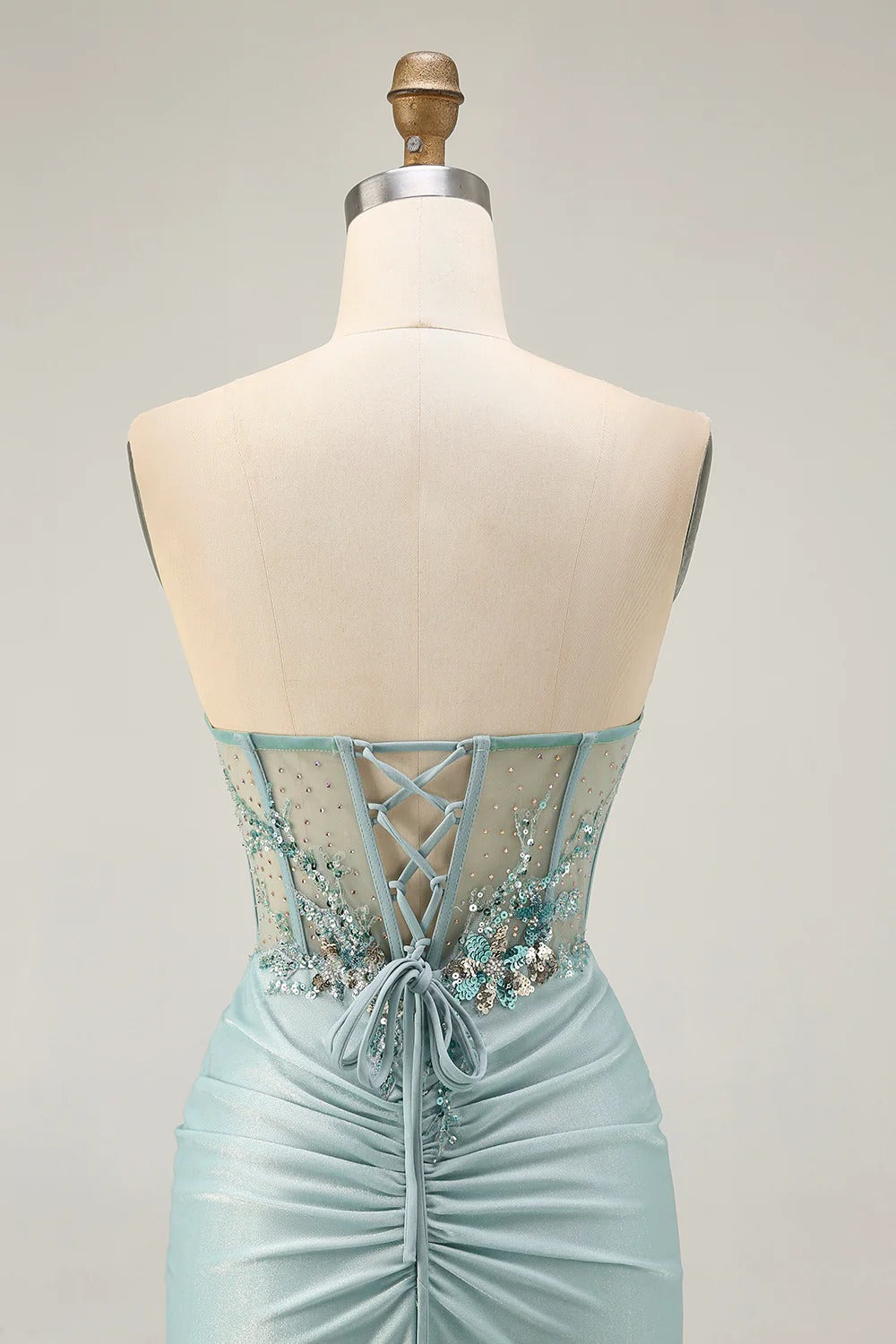 HEULORIA Sparkly Sequin Corset Mini Dress - Sheer Boning Ruched Bodycon Cocktail Gown ED-302