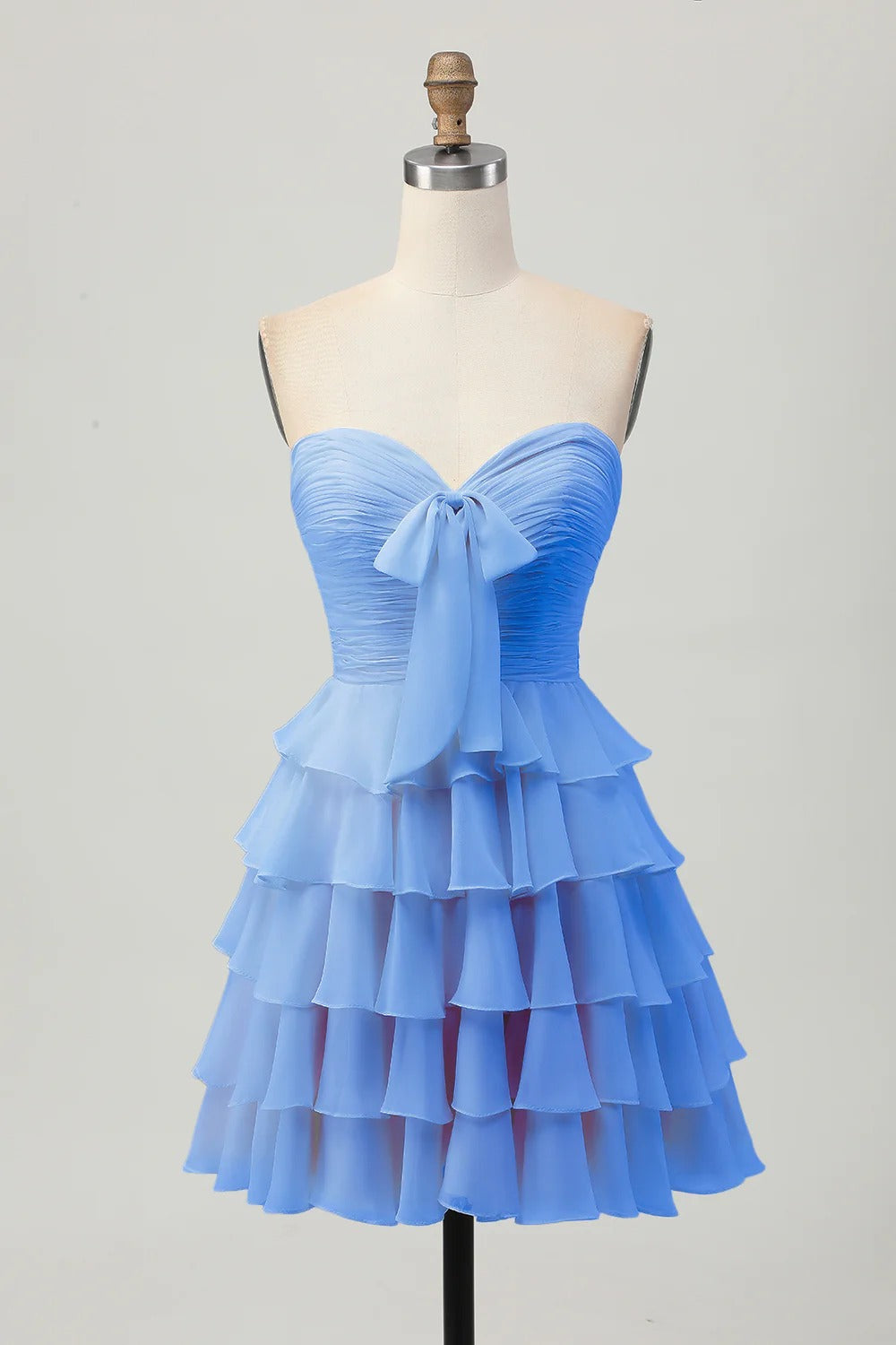 HEULORIA Light Yellow Strapless Tiered Ruched A Line Short Homecoming Dress ED-319