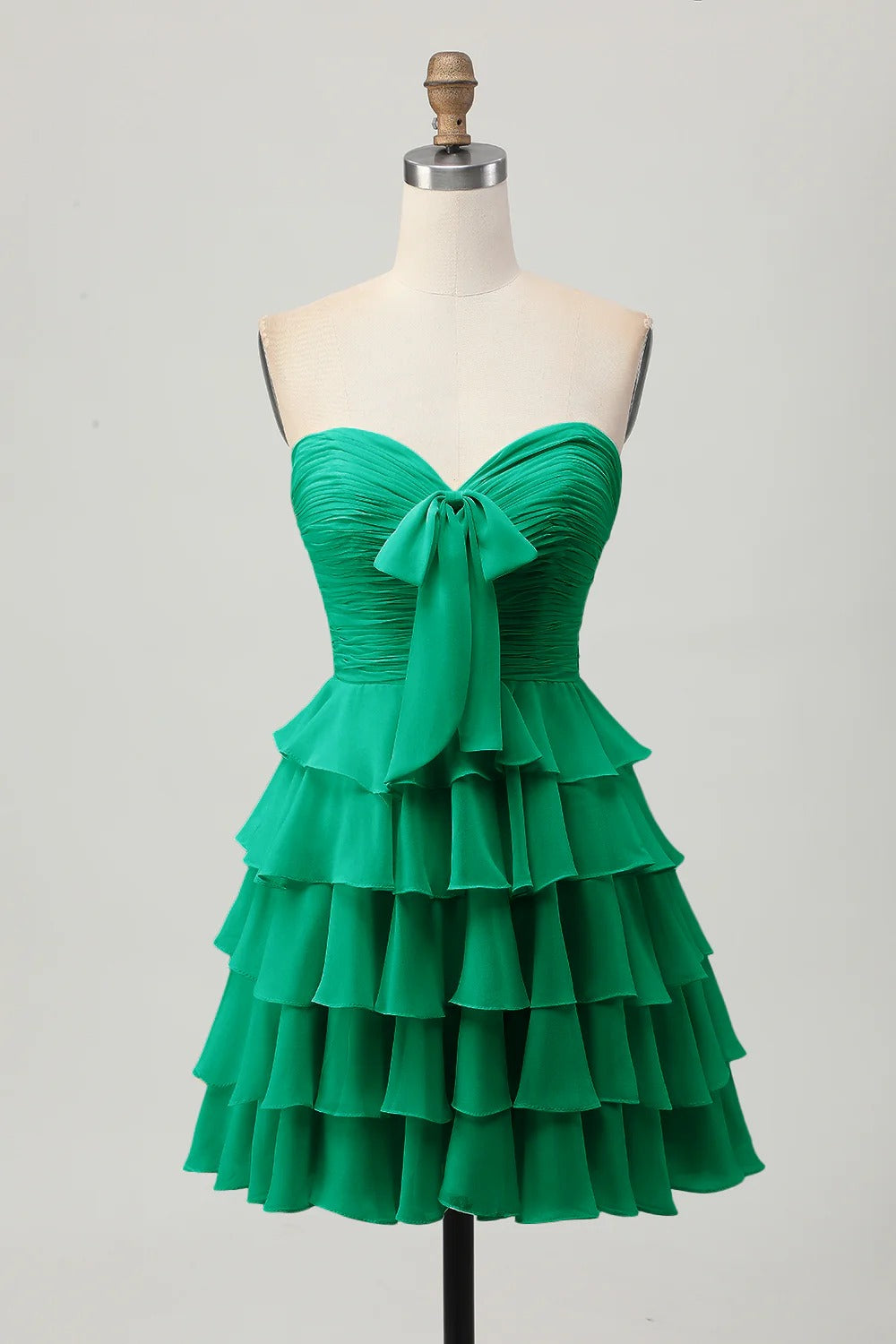 HEULORIA Light Yellow Strapless Tiered Ruched A Line Short Homecoming Dress ED-319