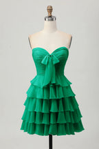 HEULORIA Light Yellow Strapless Tiered Ruched A Line Short Homecoming Dress ED-319