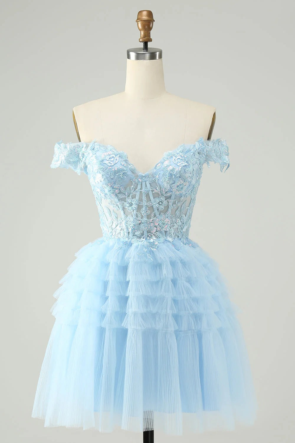 HEULORIA Blush A Line Off The Shoulder Corset Short Tulle Homecoming Dress ED-326