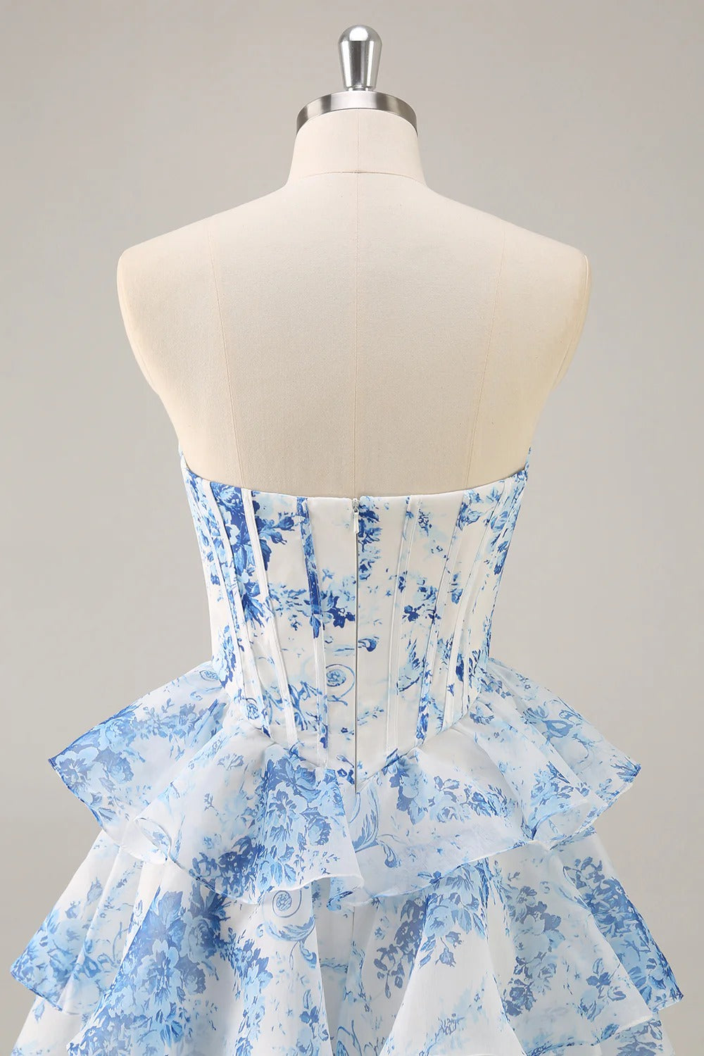 HEULORIA Strapless Sweetheart Floral Corset Mini Dress with Tiered Ruffle Skirt ED-280