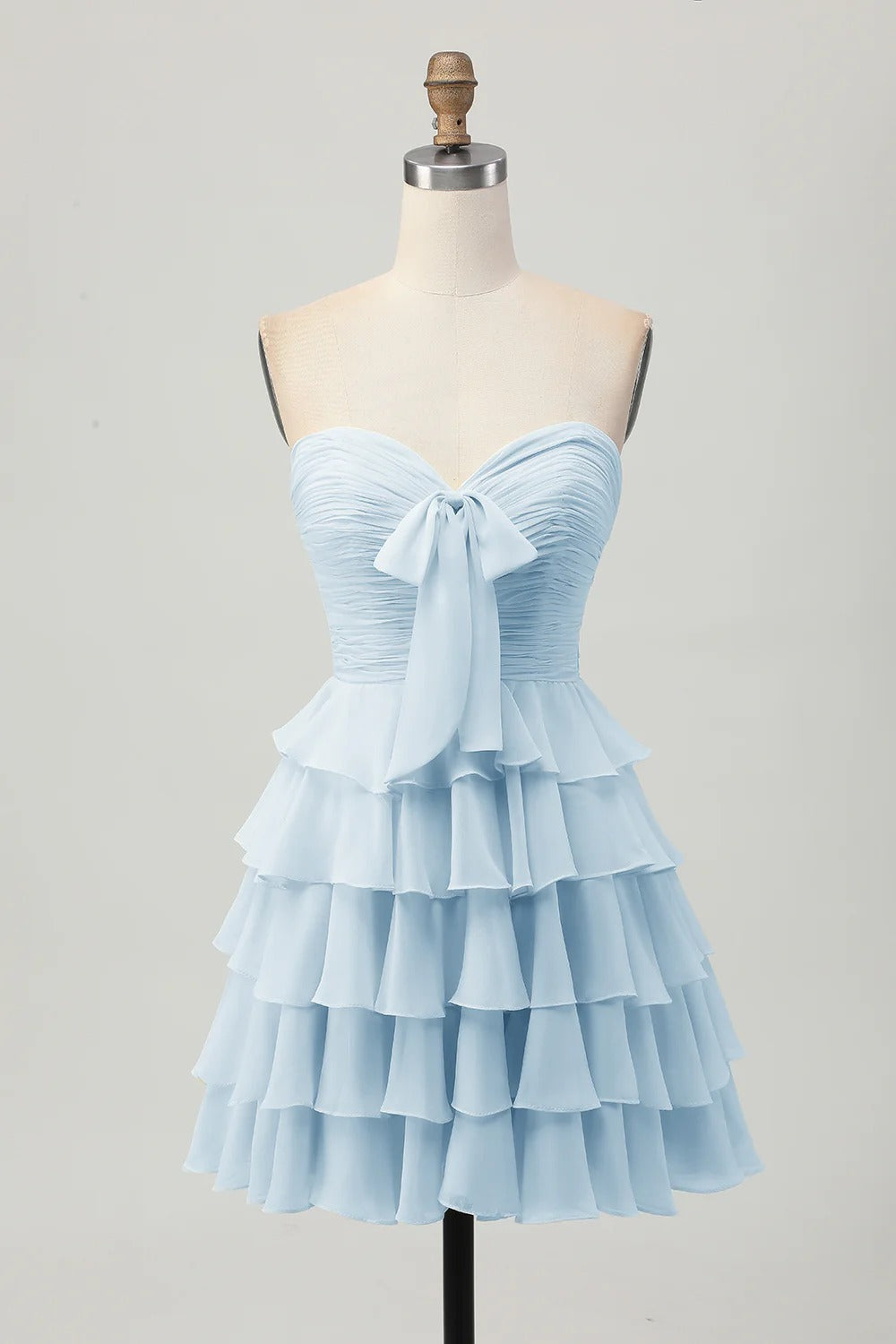 HEULORIA Light Yellow Strapless Tiered Ruched A Line Short Homecoming Dress ED-319