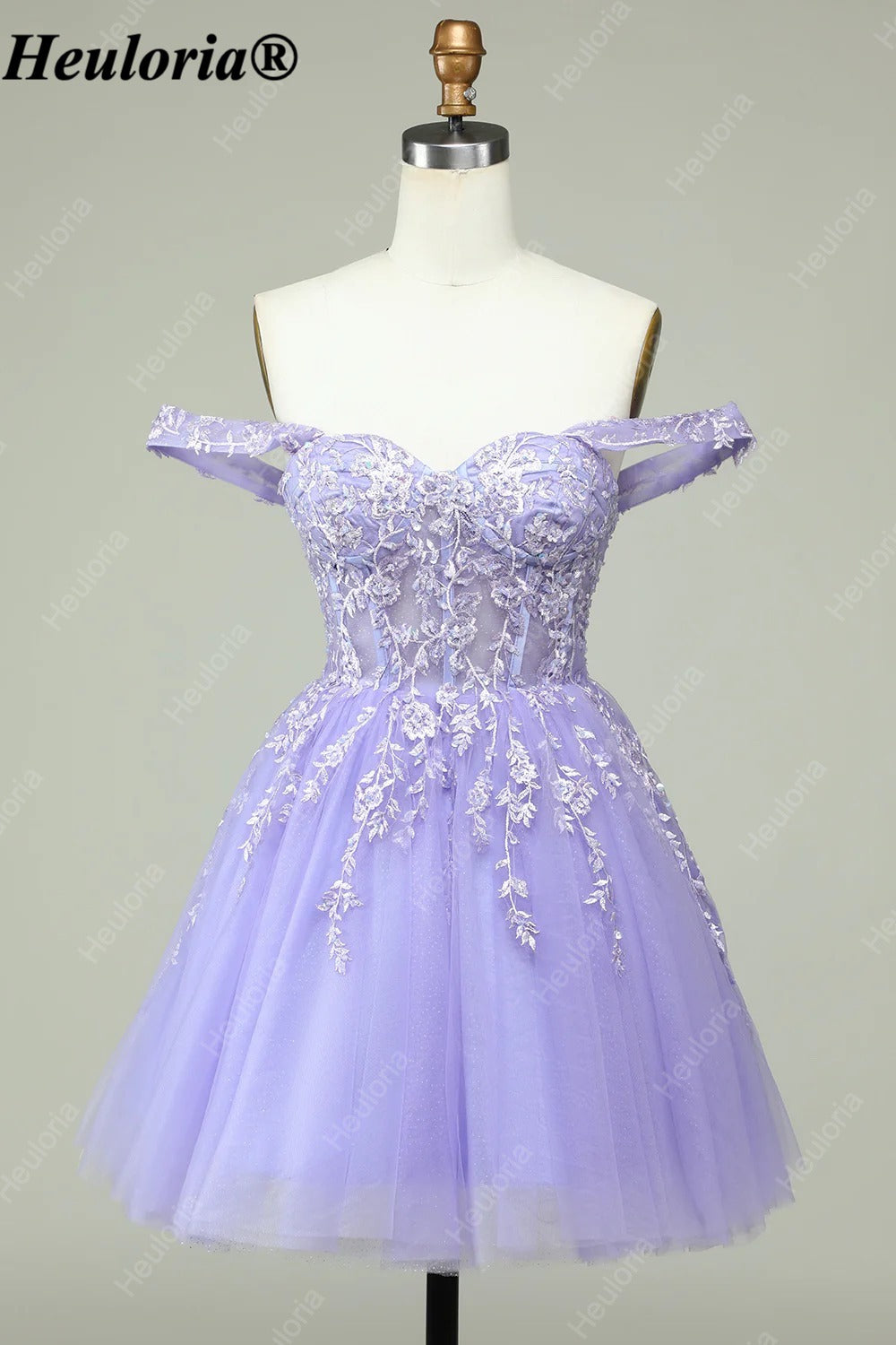 HEULORIA Lilac Off-the-Shoulder Lace Corset Tulle Homecoming Dress ED-293