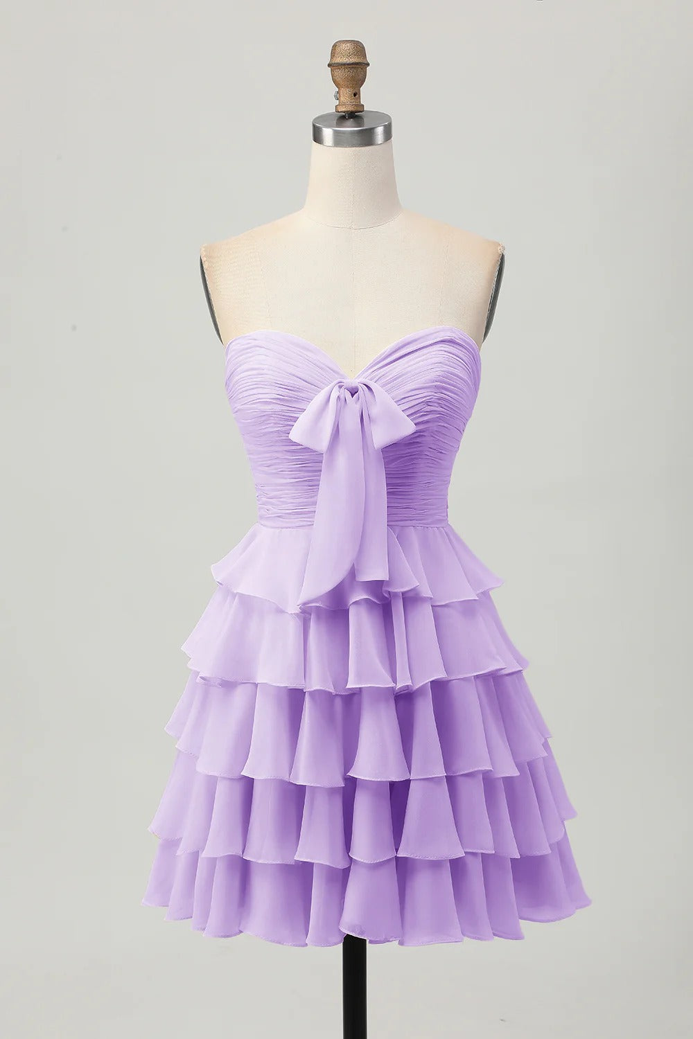 HEULORIA Light Yellow Strapless Tiered Ruched A Line Short Homecoming Dress ED-319