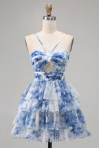 HEULORIA 3D Floral Accent Tiered Tulle Mini Dress - Sweetheart Halter Cutout Cocktail Dress ED-313