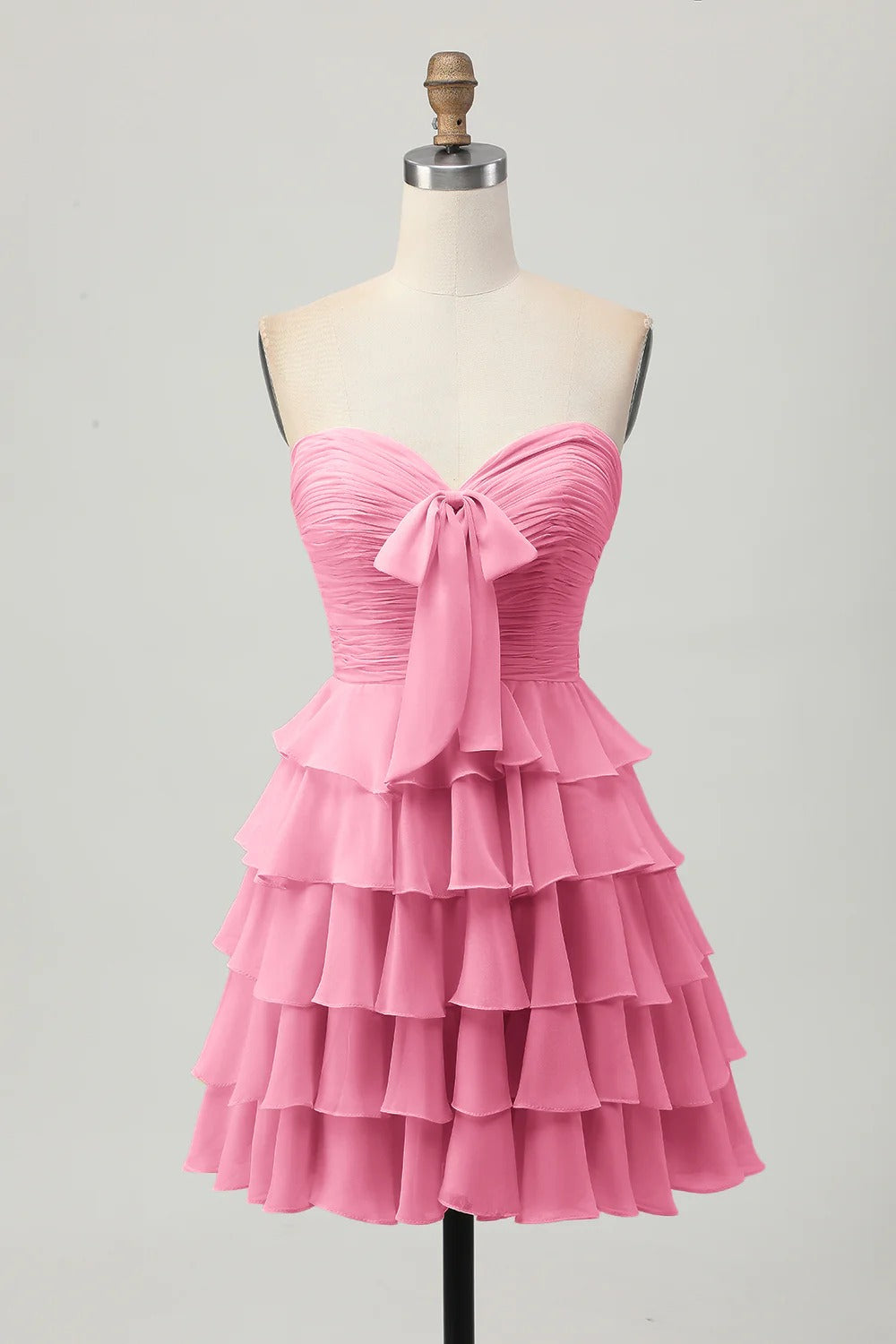 HEULORIA Light Yellow Strapless Tiered Ruched A Line Short Homecoming Dress ED-319