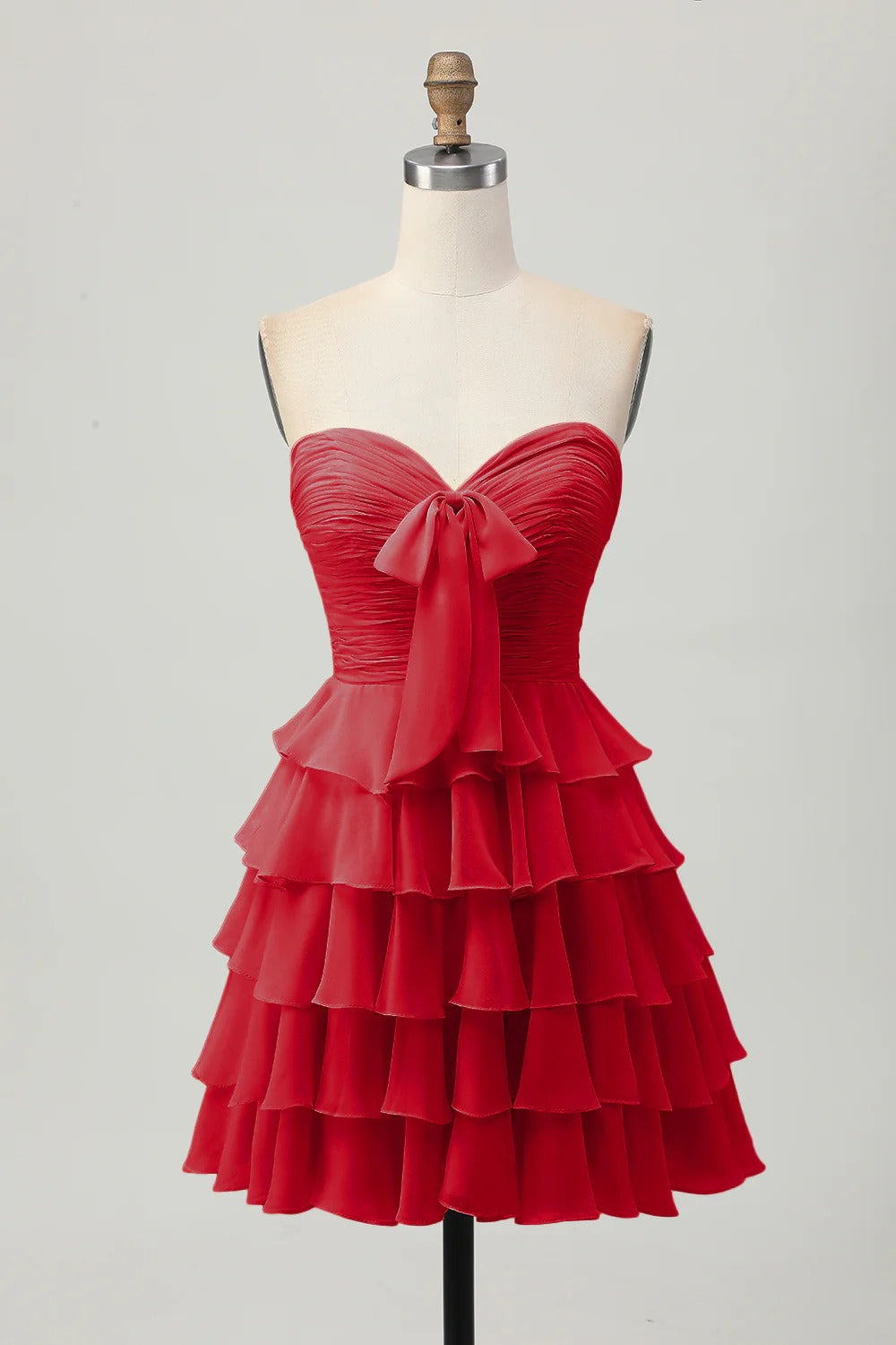 HEULORIA Light Yellow Strapless Tiered Ruched A Line Short Homecoming Dress ED-319