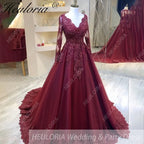 HEULORIA Ball-Gown/Princess Wedding Dress long sleeve V neck beads lace tulle bride dress BA-1252