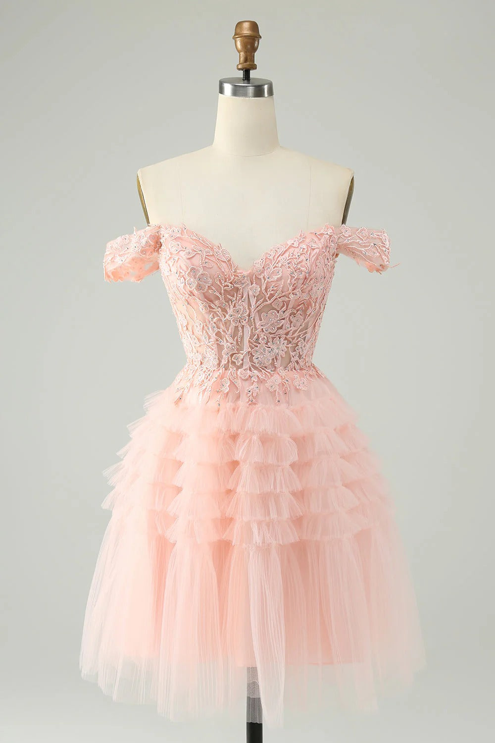 HEULORIA Blush A Line Off The Shoulder Corset Short Tulle Homecoming Dress ED-326