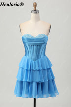 HEULORIA Strapless Corset Tiered Ruffle Short Homecoming Dress ED-314
