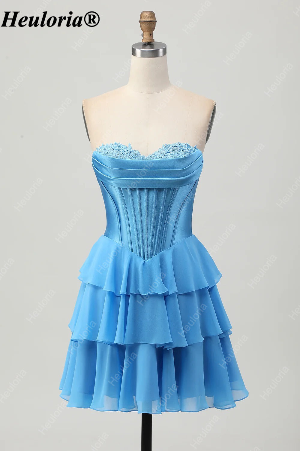 HEULORIA Strapless Corset Tiered Ruffle Short Homecoming Dress ED-314