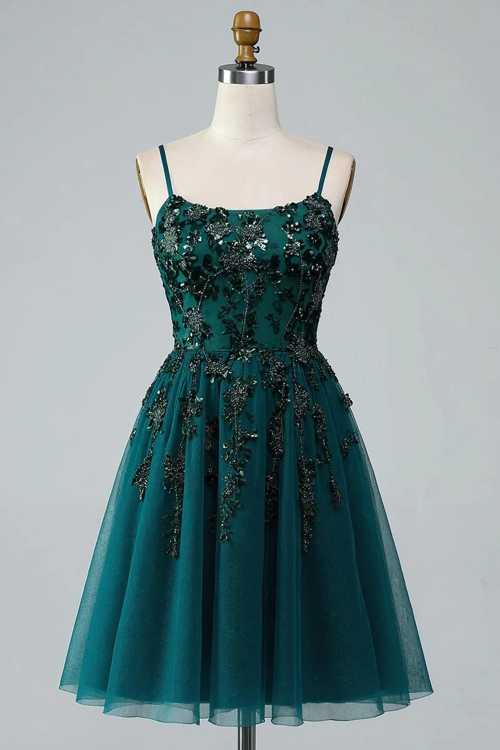 Short Dark Green Prom Dress | Square Neck Tulle Homecoming Gown Short Dark Green Prom Dress | Square Neck Tulle Homecoming Gown