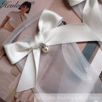 Fingertips Classic Length Tulle Bridal Gloves With satin bow GL-10