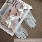 Fingertips Classic Length Tulle Bridal Gloves With satin bow GL-10