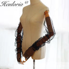 Fingerless Opera Length Tulle Bridal Glove With Pearl GL-04