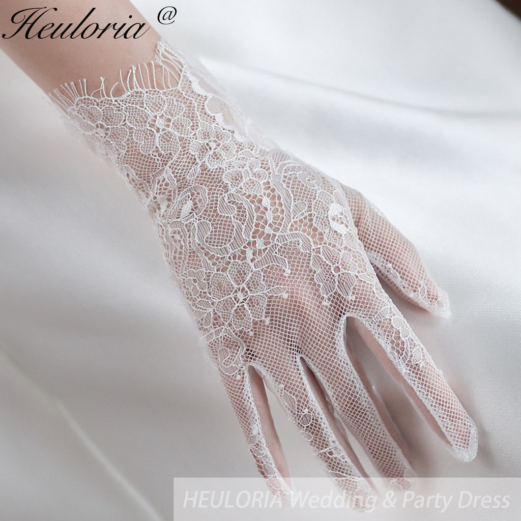 Fingertips Classic Length Tulle Bridal Gloves With Lace GL-06