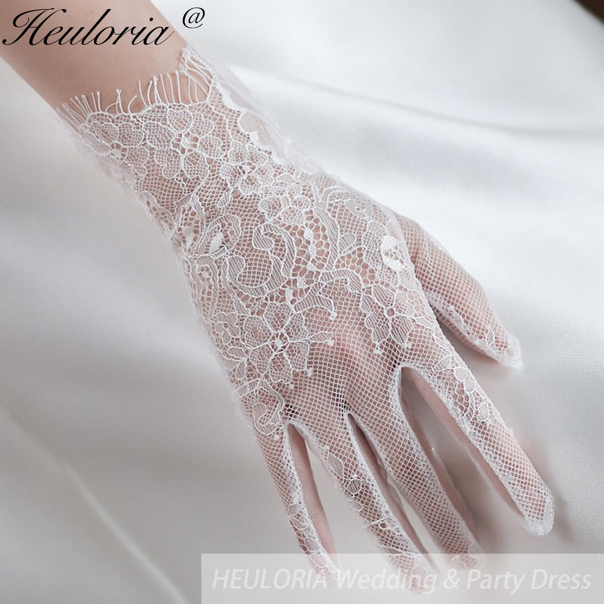 Fingertips Classic Length Tulle Bridal Gloves With Lace GL-06
