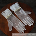 Fingertips Classic Length Tulle Bridal Gloves with pearls GL-02