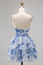 HEULORIA 3D Floral Accent Tiered Tulle Mini Dress - Sweetheart Halter Cutout Cocktail Dress ED-313