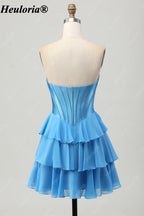 HEULORIA Strapless Corset Tiered Ruffle Short Homecoming Dress ED-314