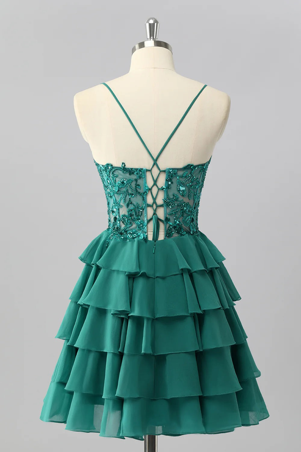 Dark Green Lace Hoco Dress | Tiered Ruffle Short Party Gown Dark Green / Custom Size Dark Green Lace Hoco Dress | Tiered Ruffle Short Party Gown Dark Green / Custom Size