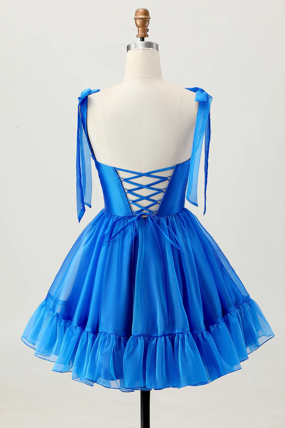 HEULORIA Royal Blue Sweetheart Tie-Strap Short Homecoming Dress - Ruffled Corset Back Cocktail Gown ED-295