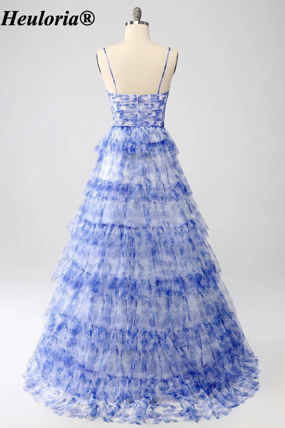 HEULORIA Blue Floral Tiered Tulle A-Line Prom Dress with Cutout Bodice ED-342