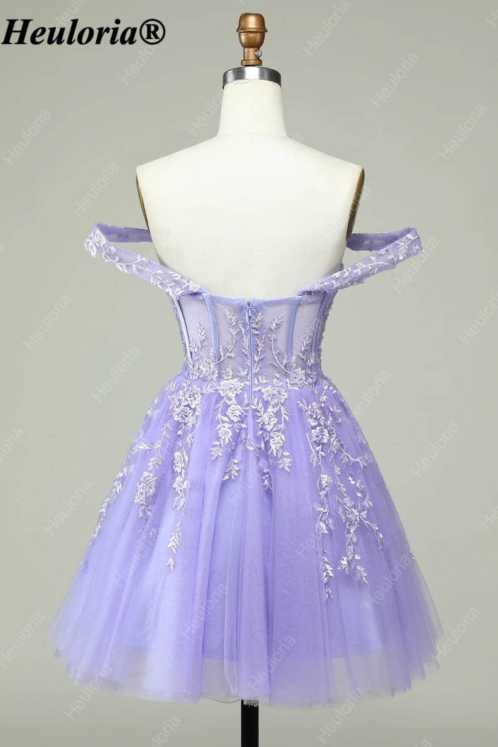 HEULORIA Lavender Off-Shoulder Lace Corset Short Prom Dress ED-282