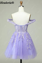HEULORIA Lilac Off-the-Shoulder Lace Corset Tulle Homecoming Dress ED-293