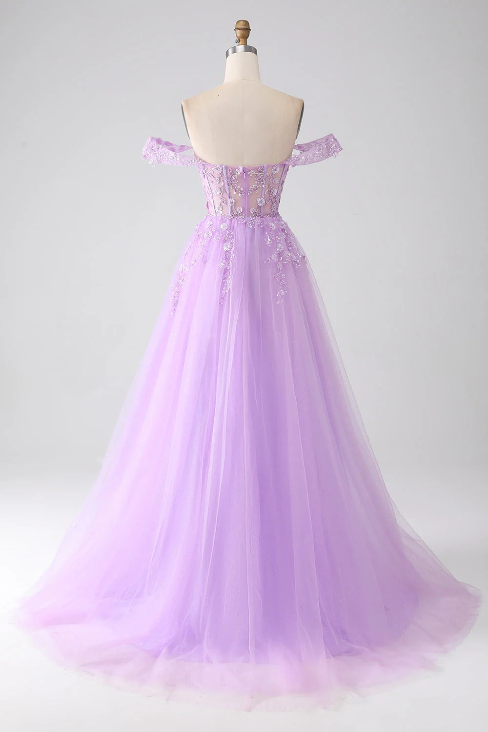 HEULORIA Lilac Off-The-Shoulder Sweetheart Prom Dress with 3D Floral Appliques & Corset Bodice ED-338
