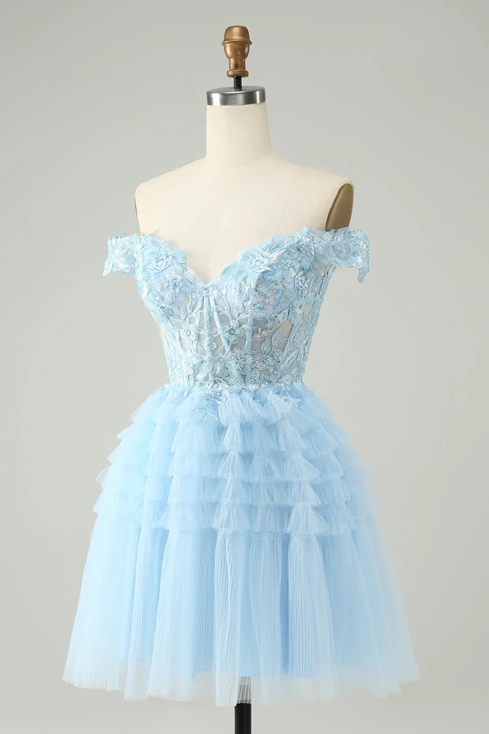 HEULORIA Blush A Line Off The Shoulder Corset Short Tulle Homecoming Dress ED-326