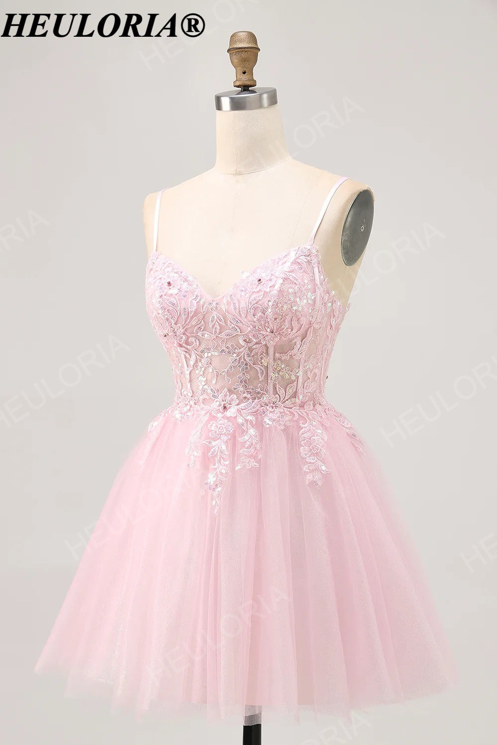 HEULORIA Luxury Pink Handcrafted Lace Floral Girl's Pageant Dress - Floor Length Ball Gown for Weddings & Performance V-Neck ED-331