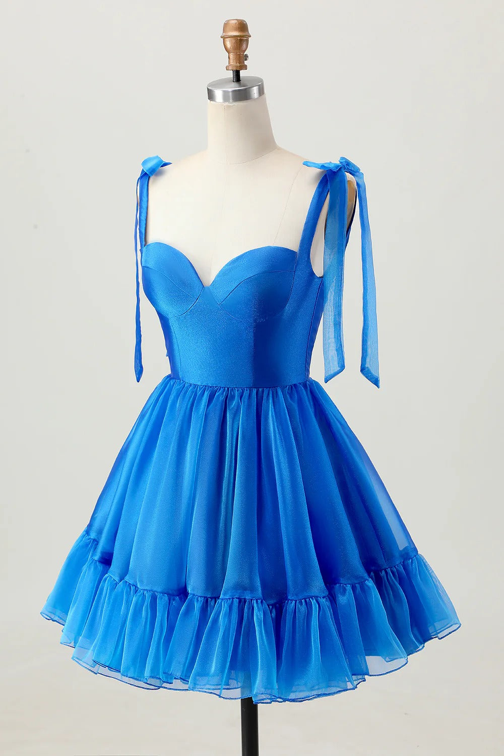 HEULORIA Royal Blue Sweetheart Tie-Strap Short Homecoming Dress - Ruffled Corset Back Cocktail Gown ED-295