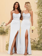 HEULORIA Cowl Neck Satin Bridesmaid Dress with Spaghetti Straps and Slit ED-161