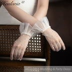 Fingertips Classic Length Tulle Bridal Gloves with pearls GL-02