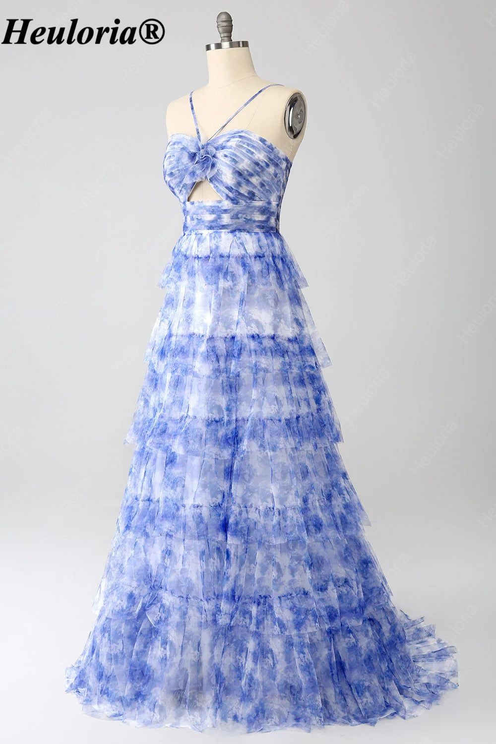 HEULORIA Blue Floral Tiered Tulle A-Line Prom Dress with Cutout Bodice ED-342