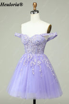 HEULORIA Lavender Off-Shoulder Lace Corset Short Prom Dress ED-282