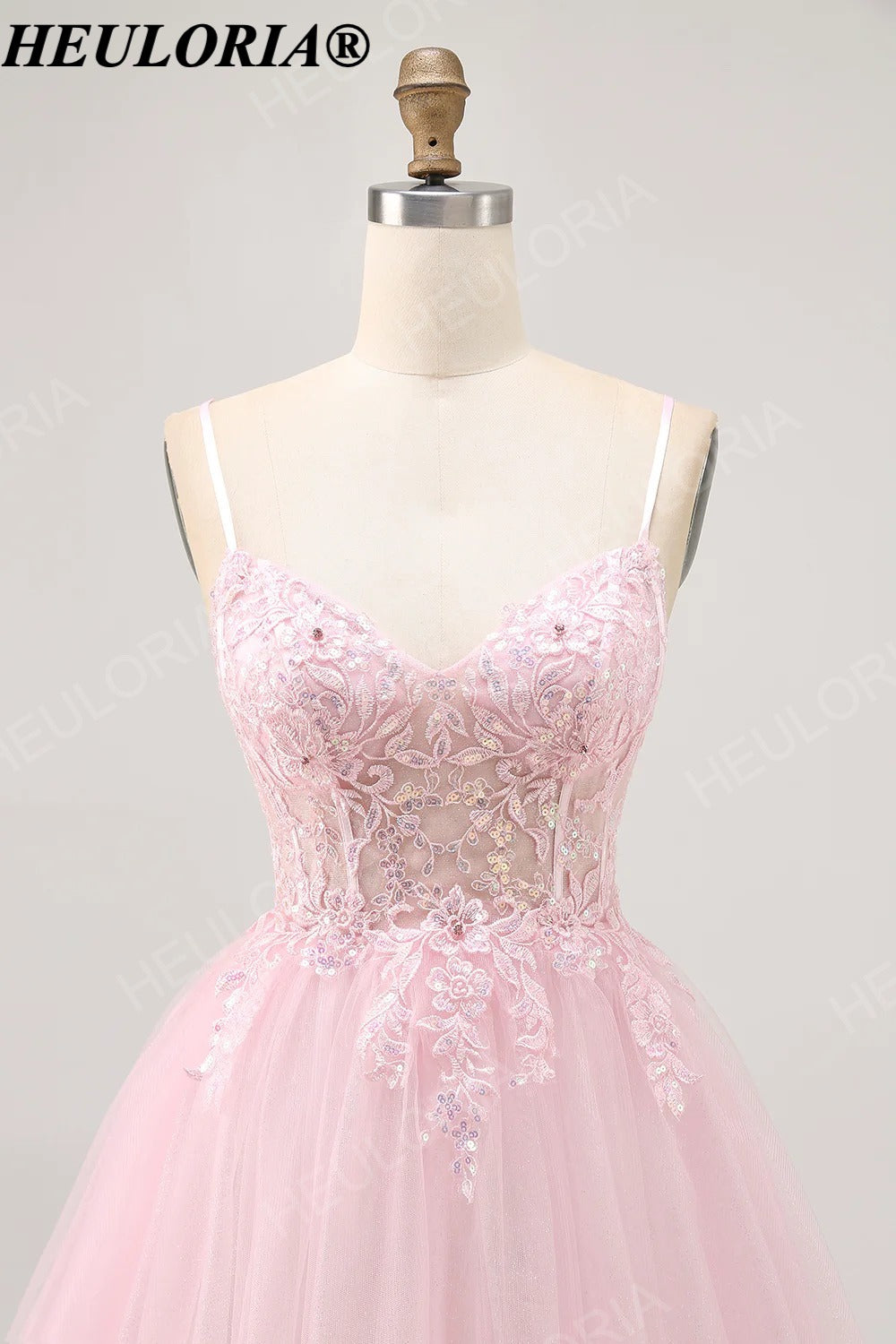 HEULORIA Luxury Pink Handcrafted Lace Floral Girl's Pageant Dress - Floor Length Ball Gown for Weddings & Performance V-Neck ED-331